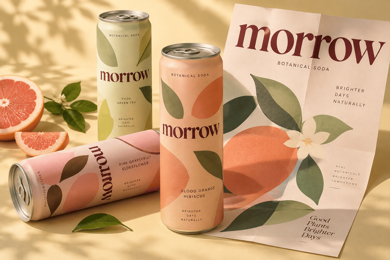 Packaging and identity for the Morrow drinks brand