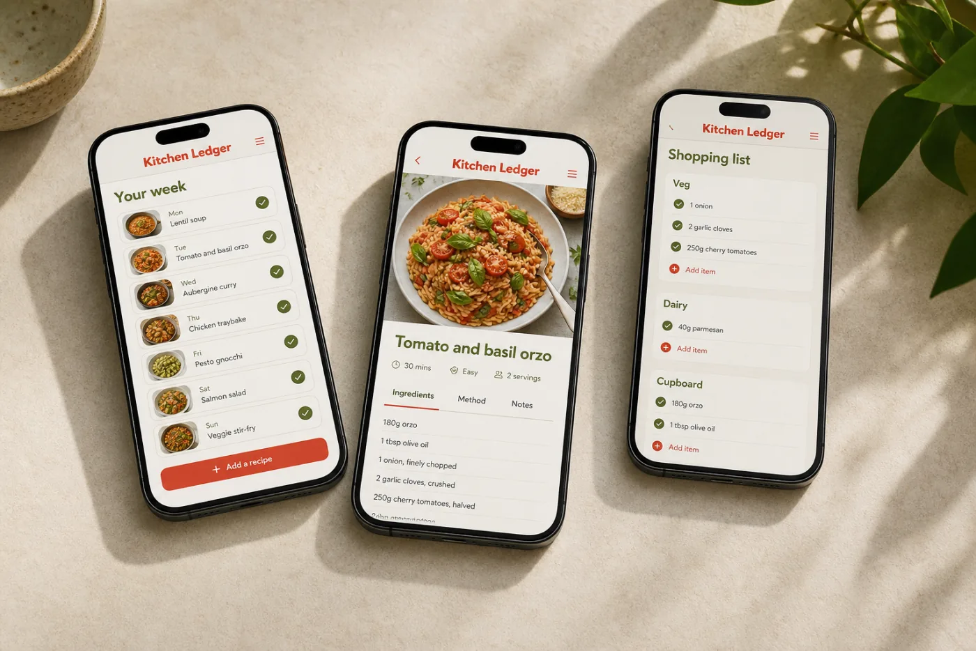 Plan, recipe and shopping list