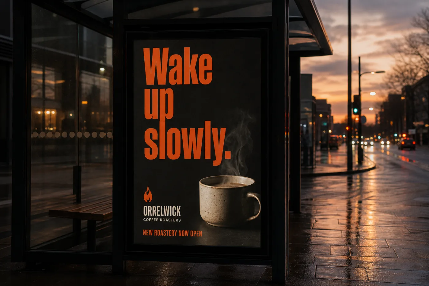 The street poster at dusk
