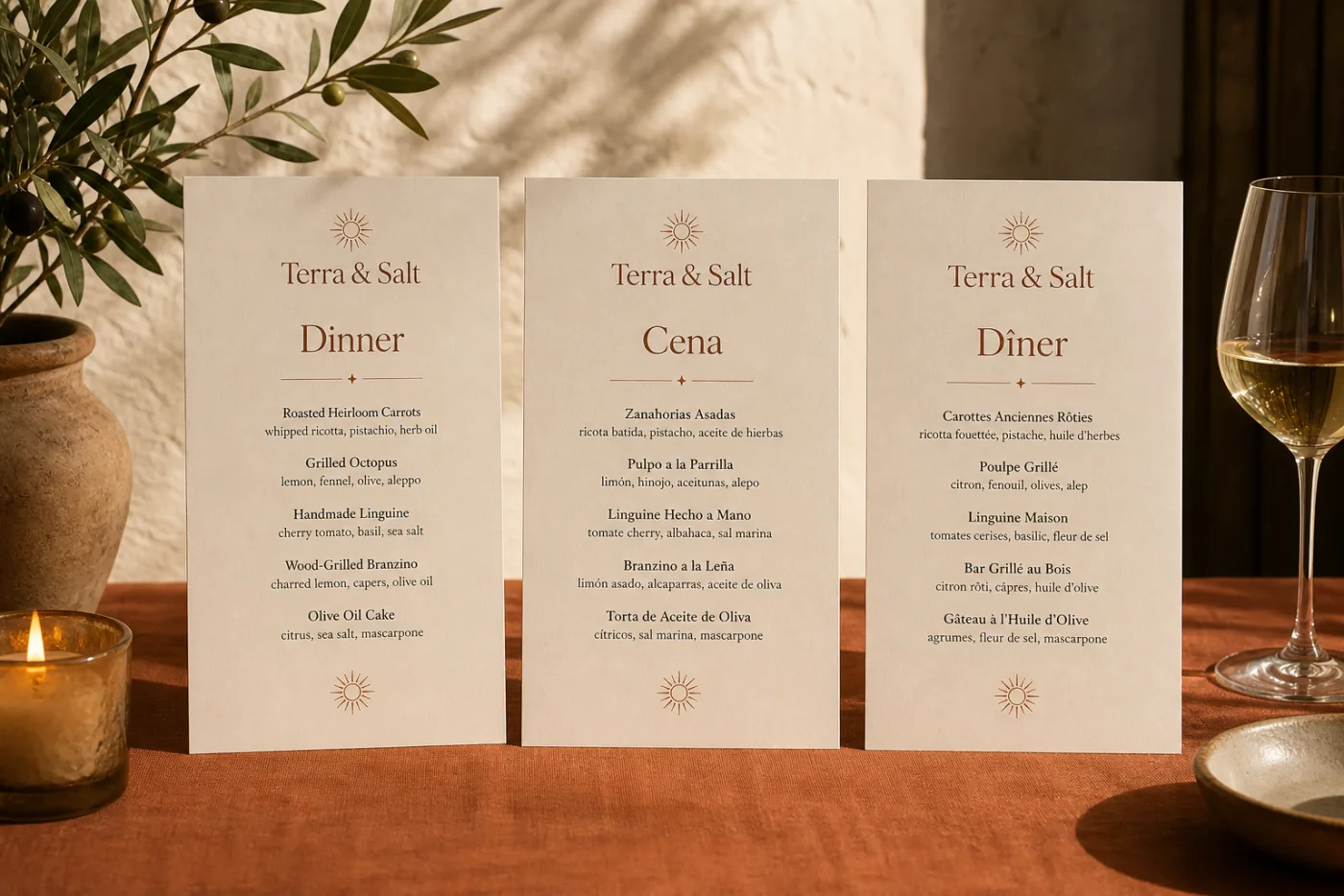 One menu, three languages