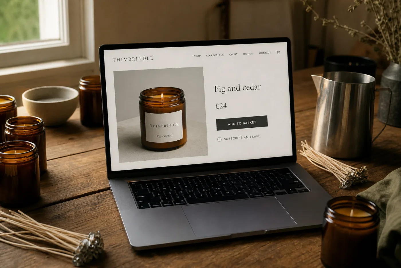A product page, among the real candles
